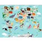 Magnetická mapa Světa, ilustrovaná, zvířata (samolepící feretická fólie) 85 x 66 cm