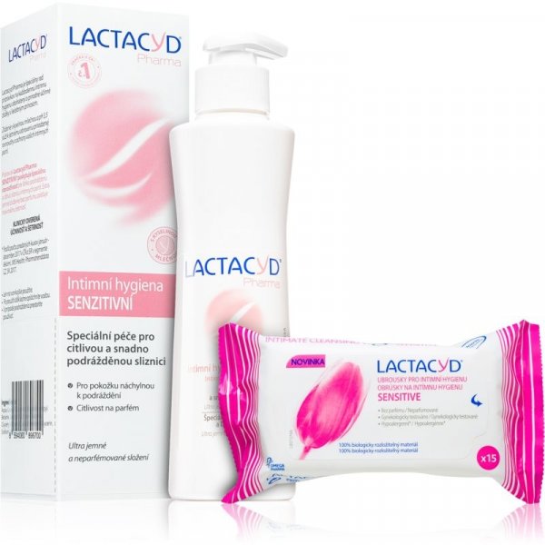 Lactacyd Pharma emulze pro intimní hygienu pro citlivou pokožku 250 ml +  ubrousky pro intimní hygienu pro citlivou pokožku 15 ks od 159 Kč -  Heureka.cz