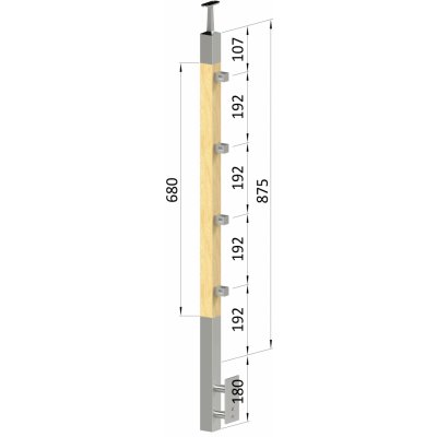 dřevěný sloup, boční kotvení, 4 řadový, průchozí, vnitřní, vrch pevný (40x40mm), materiál: buk, broušený povrch s nátěrem BORI (bezbarvý) – Zbozi.Blesk.cz