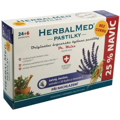 HerbalMed Dr.Weiss pastilky bez cukru Šalvěj-ženšen vitamín C 24+6 pastilek – Hledejceny.cz
