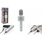 Mikrofon karaoke Bluetooth stříbrný na baterie s USB kabelem v krabici 10x28x8 5cm