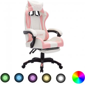 zahrada-XL Herní židle s RGB LED podsvícením růžovo-bílá umělá kůže