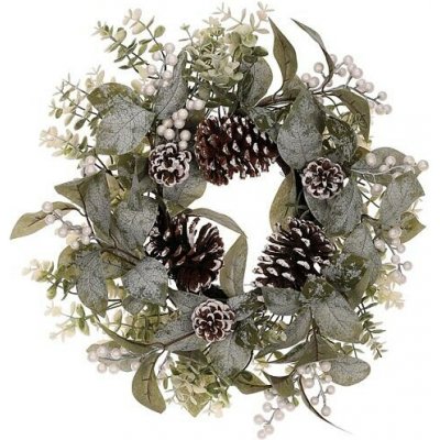 Autronic Věnec zelený pr. 45 cm lístky šišky a bílé bobule s perletí PRZ4013 – Zbozi.Blesk.cz