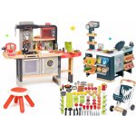 Smoby Set restaurace s elektronickou kuchyňkou Chef Corner Restaurant s mikrovlnkou a obchod Maxi Market a potraviny s nádobím 100 druhů – Zboží Mobilmania