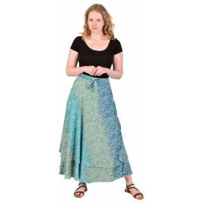 Sanu Babu dlouhá zavinovací sukně modrá s ombré přechodem a paisley potiskem FREE modrá