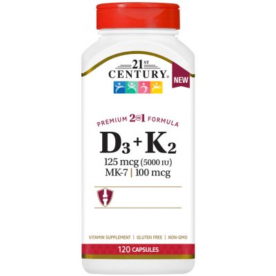 21st Century Vitamín D3 125 mcg + K2 100 mcg 120 kapslí – Hledejceny.cz