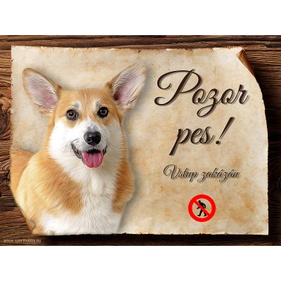 Sport hobby Cedulka Welsh Corgi Pembroke Pozor pes zákaz CP1091 20 x 15 cm – Zboží Mobilmania