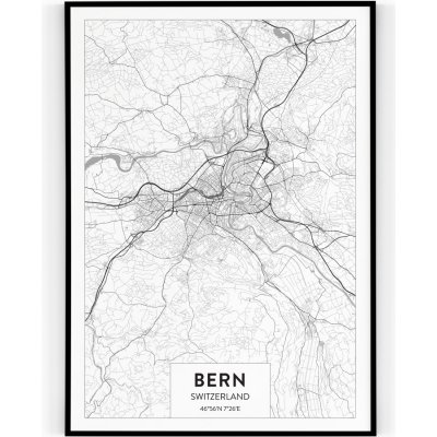 Plakát / Obraz Mapa Bern Napnuté plátno na dřevěném rámu 61 x 91,5 cm – Zboží Mobilmania