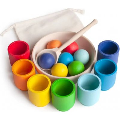 Montessori Ulanik dřevěná hračka "Rainbow: balls in cups" – Zbozi.Blesk.cz
