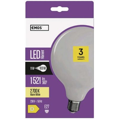 Emos LED žárovka Filament GLOBE 11W se závitem E27 velká G125 Teplá bílá – Zbozi.Blesk.cz