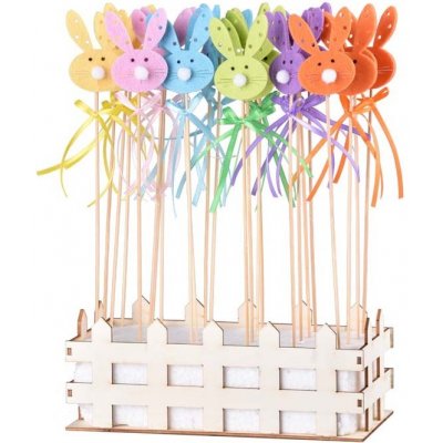 Zápich textil 24ks 40x70 mm + špejle zajíc, v dřevěné ohrádce, mix – Sleviste.cz