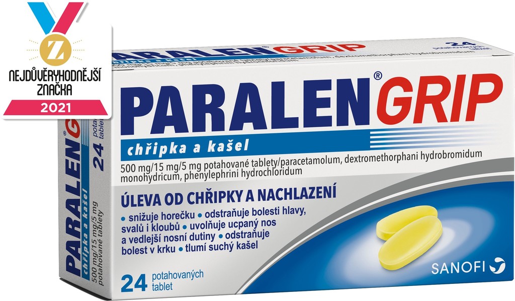 Paralen Grip chřipka a kašel tbl.flm. 24 x 500 mg/15 mg/5 mg od 139 Kč -  Heureka.cz