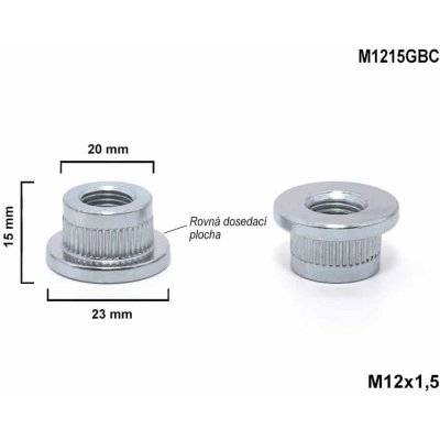 Vložka se závitem M12x1,5 mm rovná plocha do rozšiřovacích podložek Ø 20 mm, výška 15 mm M1215GBC | Zboží Auto