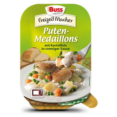 Buss Krůtí medailonky ve smetanové omáčce s brambory a zelenino 300 g – Zboží Dáma