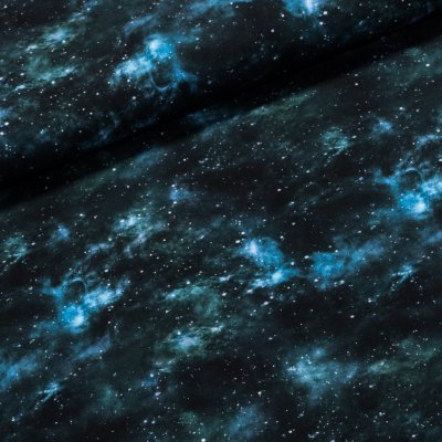 Bavlněný úplet TEPLÁKOVINA 691-004 vesmír, tmavě modrá, š.145cm (látka v metráži)