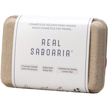 Real Saboaria Solid Cosmetics tuhý šampon 20 g + tuhé mýdlo 20 g + hydratační tělové mléko 20 g dárková sada
