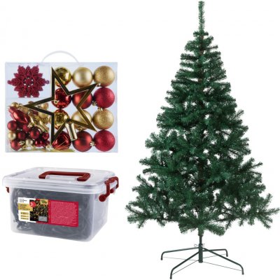 LIVARNO home Umělý vánoční stromek (180 cm) s LED řetězem Galaxie (580 LED) a 51dílnou sadou ozdob (červená / zlatá / teplá bíla) – Zboží Dáma