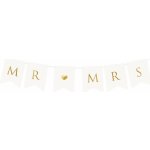 Banner Mr&Mrs 15x85 cm bílý se zlatým nápisem – Sleviste.cz