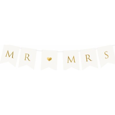 Banner Mr&Mrs 15x85 cm bílý se zlatým nápisem – Sleviste.cz