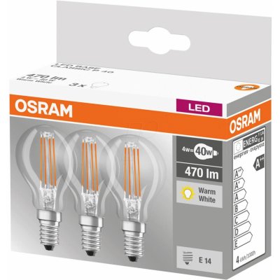 Osram 3PAK LED žárovka LED E14 P45 4W = 40W 470lm 2700K Teplá bílá 320° Filament – Hledejceny.cz