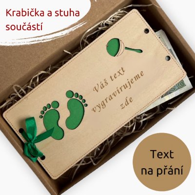 PanDatel Dřevěné pouzdro na peníze - NAROZENÍ DÍTĚTE - nožičky - Váš text – Zboží Mobilmania