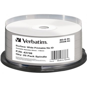 Verbatim BD-R SL 25GB 6x, printable, spindle, 50ks (43812)