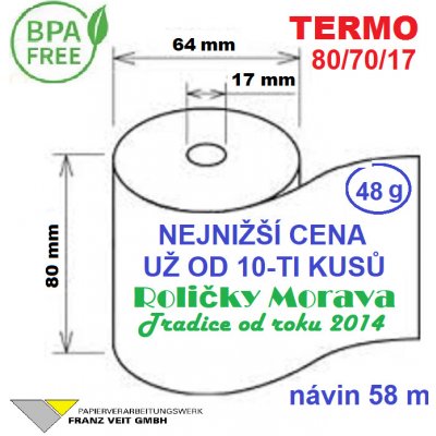 Termo kotouček 80/70/17 BPA 58m (80mm x 58m) Množství: 60 ks kotoučků v kartonu – Zboží Živě