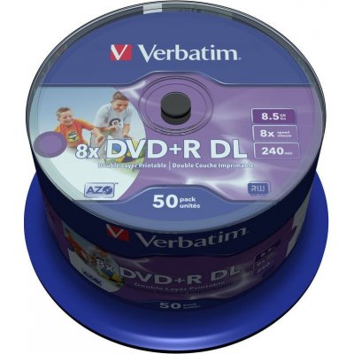 Verbatim DVD+R DL 8,5GB 8x, Printable, cakebox, 50ks (43703) – Sleviste.cz
