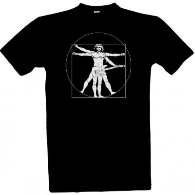 Tričko s potiskem Leonardo da Vinci Vitruviánský muž pánské Černá