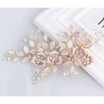 B-TOP Elegantní vlasová spona/ pineta s květy, lístky a krystaly Druh barvy: Stříbrná – Zboží Dáma