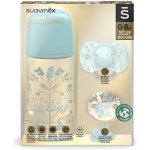Suavinex Gold kojenecká láhev Gold set láhev 270ml + dudlík fyziologický + klip gold modrá – Zboží Mobilmania