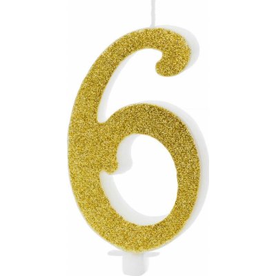 PARTYDECO Dortová svíčka se zlatým třpytem, číslo – 6 – Zboží Mobilmania