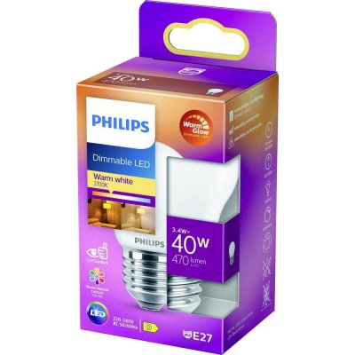 Philips Lighting 871951432449700 LED EEK2021 D A G E27 kapkový tvar 3.4 W = 40 W teplá bílá – Zboží Mobilmania