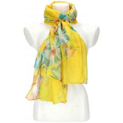 Cashmere letní dámský barevný šátek v motivu květů žlutá
