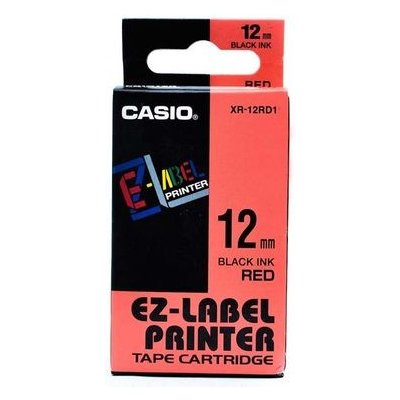 CASIO originální páska do tiskárny štítků CASIO XR-12RD1 / černý tisk / červený podklad / nelaminovaná / 8m / 12mm (XR-12RD1)
