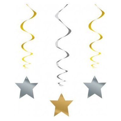 Unique Papírové závěsné serpentýny Hvězdy zlaté a stříbrné 66cm 3ks – Zbozi.Blesk.cz