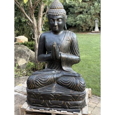 Socha Buddha 100 cm – černá s jemnými žlutými akcenty – Zboží Dáma