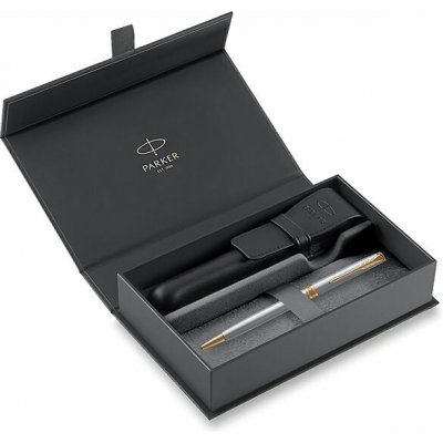 Parker Sonnet Stainless Steel GT kuličkové pero dárková sada s koženým pouzdrem 1502/5291517 – Zboží Živě