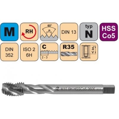 NÁSTROJE CZ Krátký strojní závitník /CZZ0600/ HSSCo5 pro metrický závit se šroubovitou CZZ Závit: M4 – Hledejceny.cz