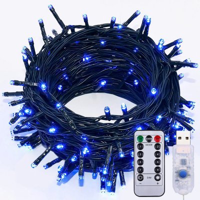ROSNEK LED pohádkové světlo 5m modré USB 8 světelných režimů vodotěsné vánoční osvětlení zahradní party Deco s dálkovým ovládáním