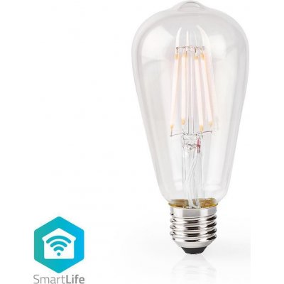 NEDIS Wi-Fi chytrá LED žárovka s vláknem/ E27/ ST64/ 5W/ 230V/ 500lm/ 2700K/ teplá bílá/ stmívatelná/ čirá – Hledejceny.cz
