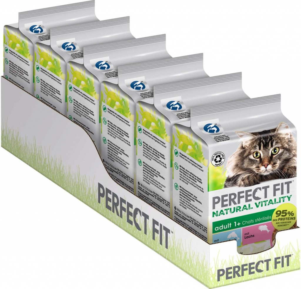 Perfect Fit Natural Vitality Adult 1+ krmivo pro kočky s rybami z volného moře a lososem 36 x 50 g
