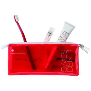 Swissdent Emergency Red 501 ml Extreme Whitening Toothpaste + 9 ml Extreme Mouth Spray + Soft Toothbrush + Cosmetic Bag dárková sada