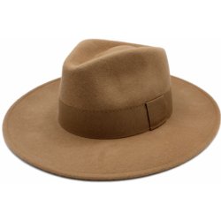 Fiebig Dámský klobouk Fedora vlněný s širší krempou s béžovou stuhou béžový