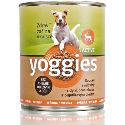 800g Yoggies zvěřinová konzerva s dýní, brusinkami a pupálkovým olejem