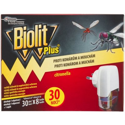 Biolit Plus elektrický odpařovač s vůní citronelly proti komárům a mouchám 30 nocí 31 ml
