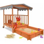 Jurhan Pískoviště s verandou HAPPY 130 x 130 x 143 cm borovicový masiv hnědo šedý 66727S – Hledejceny.cz