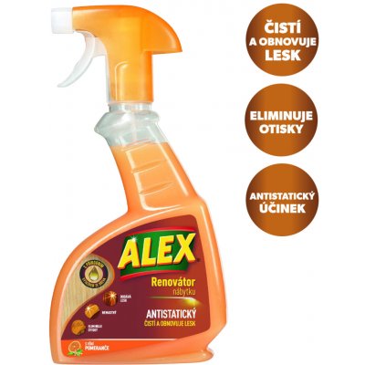 Alex sprej čistič na laminátový a dřevěný nábytek pomeranč 375 ml – Sleviste.cz