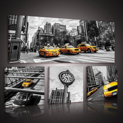 Postershop Obraz na plátně: New York Taxi (1) - set 1ks 80x30 cm a 3ks 25,8x24,8 cm – Zbozi.Blesk.cz