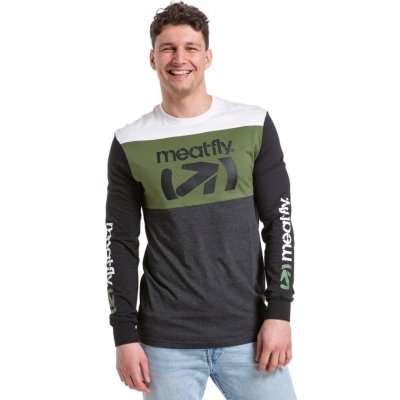 Meatfly pánské tričko s dlouhým rukávem Judgement Olive/Charcoal Heather Zelená – Sleviste.cz